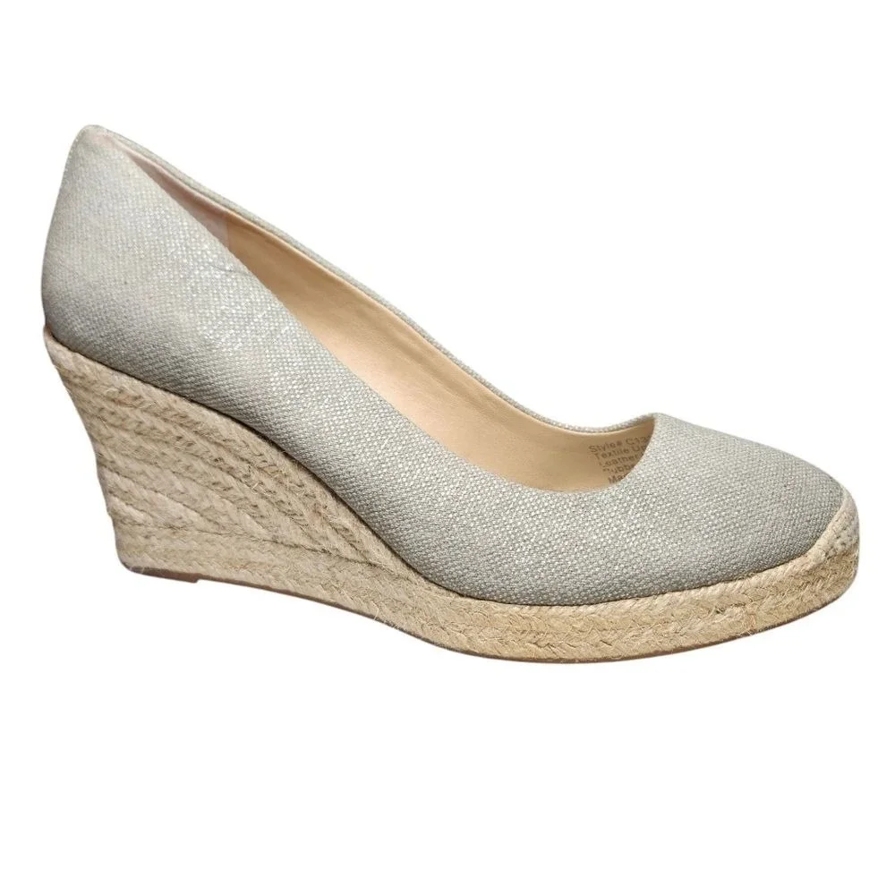 J Crew Espadrille Wedge Platform Metallic Canvas Cream Gold 9 Preppy Coquette